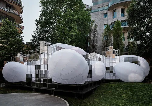 oozing inflatables shape this modular milan installation by USM and snøhetta
