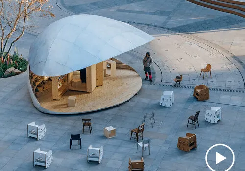 LUO studio's Transformable Pavilion Offers a Public Reading Space for Beijing, Utilizing an Aluminum Shell Structure